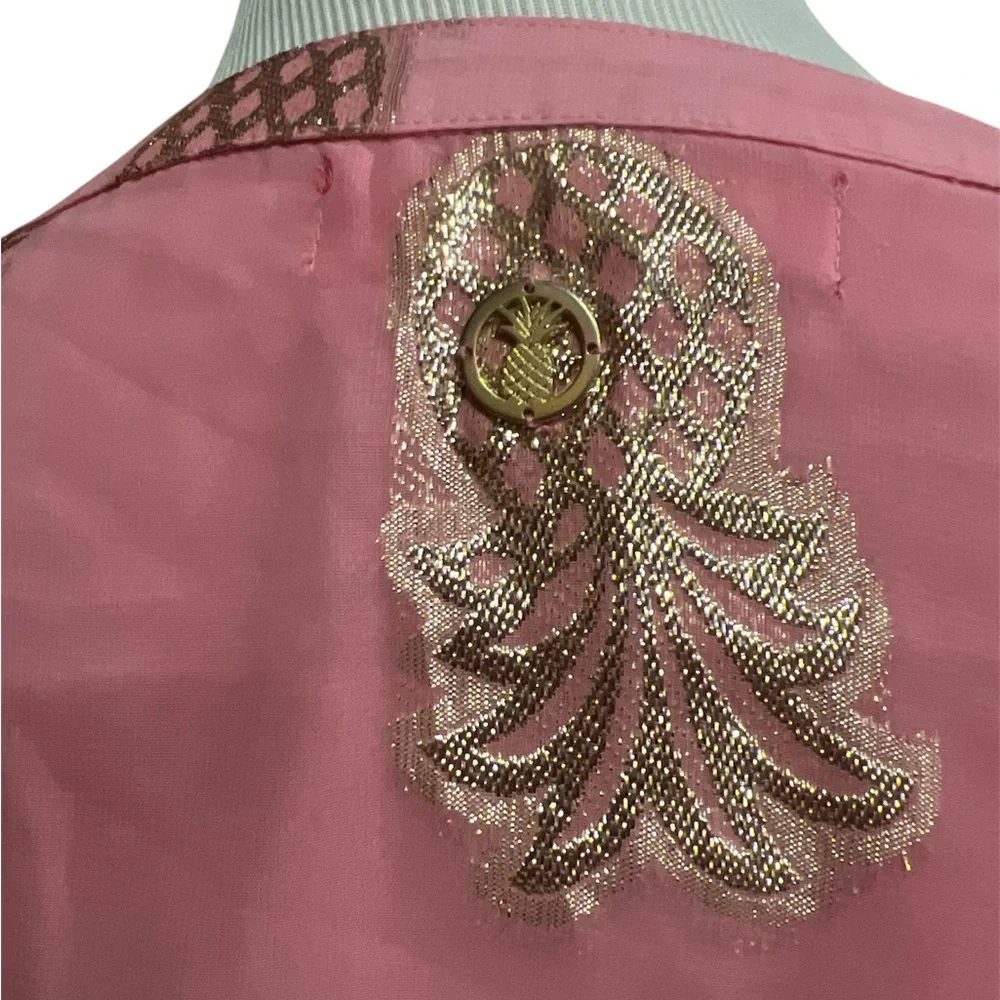 Simply Southern pink gauzy tiered short dress foiled tinsel gold pineapples XXL - Picture 5 of 13
